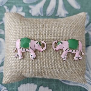 Canvas Style Livy Enamel Elephant Stud Earrings in Pink and Green
